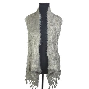 Women's Cream Faux Fur Vest With Crochet Details Size XS